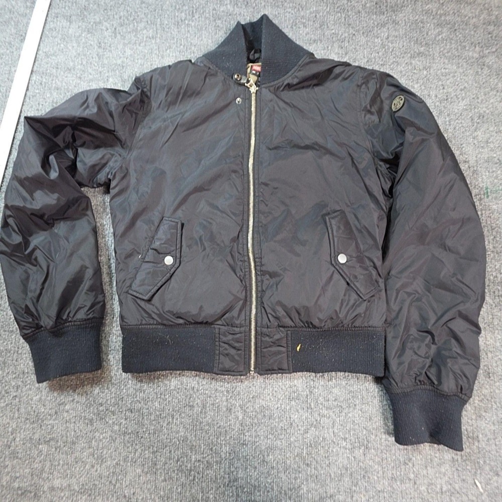 Diesel Jacket Mens Large Black Nylon Bomber Full Zip Lined Short Outdoor